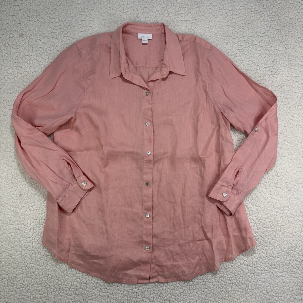 J. Jill Love Linen Essential Everyday 100% Linen Button-Front Shirt Size L Beach